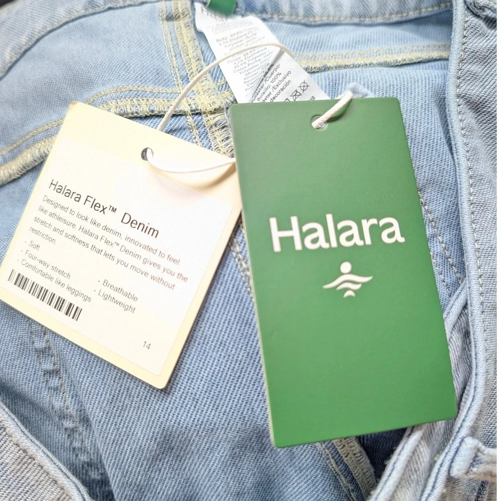 Halara Flex Denim Wide Leg Pants Light Wash Crossover Waist Blue Womens Size M